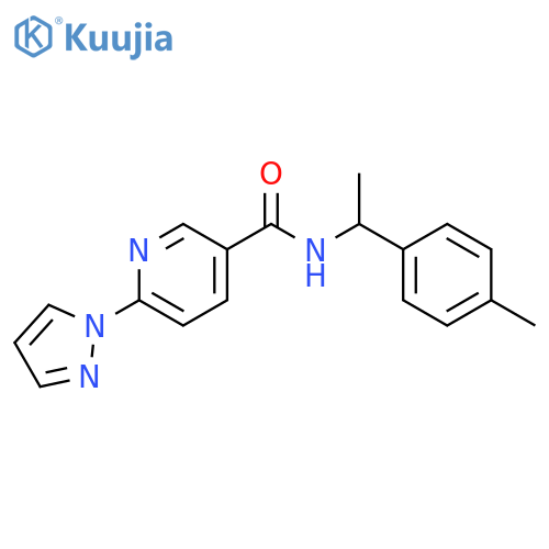 N-[1-(4-methylphenyl)ethyl]-6-(1H-pyrazol-1-yl)pyridine-3-carboxamide structure