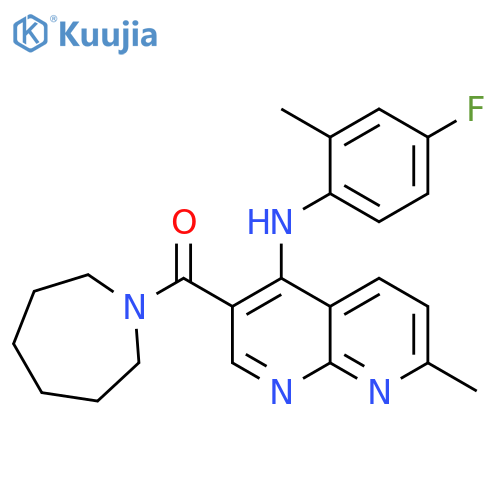 3-(azepane-1-carbonyl)-N-(4-fluoro-2-methylphenyl)-7-methyl-1,8-naphthyridin-4-amine structure