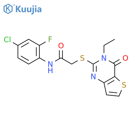 N-(4-chloro-2-fluorophenyl)-2-({3-ethyl-4-oxo-3H,4H-thieno[3,2-d]pyrimidin-2-yl}sulfanyl)acetamide structure