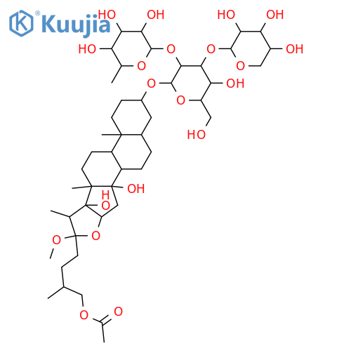 β-D-Glucopyranoside, (3β,5α,22α,25R)-26-(acetyloxy)-14,17-dihydroxy-22-methoxyfurostan-3-yl O-α-L-arabinopyranosyl-(1→3)-O-[6-deoxy-α-L-mannopyranosyl-(1→2)]- (9CI) structure