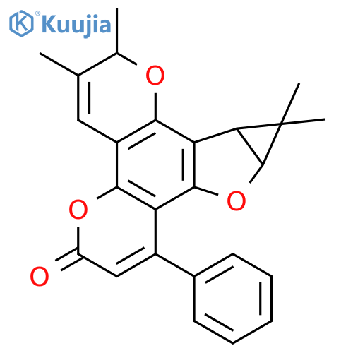 10,10a-dihydro-2,3,10,10-tetramethyl-8-phenyl-2H,6H,9aH-cyclopropa[4,5]-furo[2,3-f]pyrano[2,3-h]chromen-6-one structure
