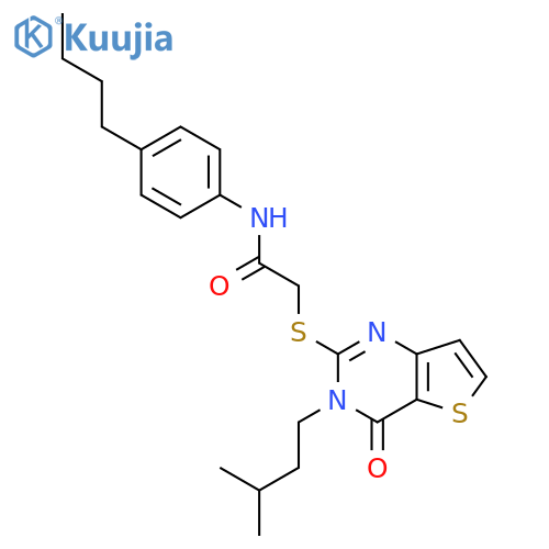 N-(4-butylphenyl)-2-{[3-(3-methylbutyl)-4-oxo-3H,4H-thieno[3,2-d]pyrimidin-2-yl]sulfanyl}acetamide structure