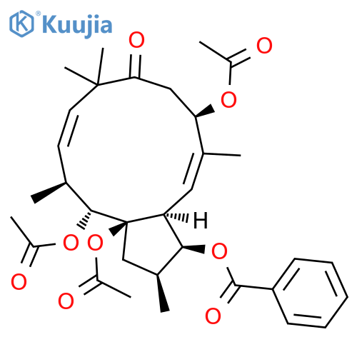 8H-Cyclopentacyclododecen-8-one,6,13,13a-tris(acetyloxy)-3-(benzoyloxy)-1,2,3,3a,6,7,9,12,13,13a-decahydro-2,5,9,9,12-pentamethyl-,(2S,3S,3aS,4E,6R,10E,12S,13R,13aR)- (9CI) structure