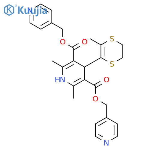 3,5-Pyridinedicarboxylicacid, 4-(5,6-dihydro-3-methyl-1,4-dithiin-2-yl)-1,4-dihydro-2,6-dimethyl-,3,5-bis(4-pyridinylmethyl) ester structure