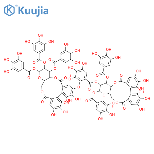 b-D-Glucopyranose, cyclic 4&reg;2:6&reg;2'-[(1S)-4-(6-carboxy-2,3,4-trihydroxyphenoxy)-4',5,5',6,6'-pentahydroxy[1,1'-biphenyl]-2,2'-dicarboxylate]1,2,3-tris(3,4,5-trihydroxybenzoate), 2-ester with b-D-glucopyranose cyclic4,6-[(1S)-4,4',5,5',6,6'-hexahydroxy[1,1'-biphenyl]-2,2'-dicarboxylate]1,3-bis(3,4,5-trihydroxybenzoate) (9CI) structure