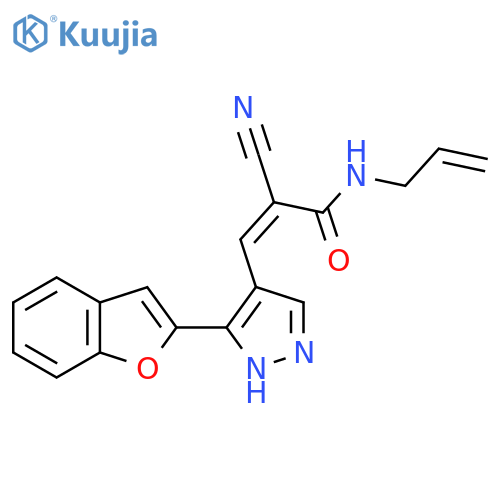 (Z)-3-[5-(1-benzofuran-2-yl)-1H-pyrazol-4-yl]-2-cyano-N-prop-2-enylprop-2-enamide structure