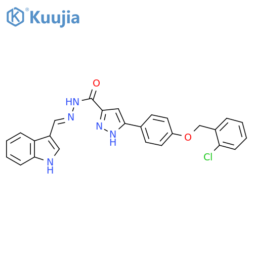 3-{4-(2-chlorophenyl)methoxyphenyl}-N'-(1E)-(1H-indol-3-yl)methylidene-1H-pyrazole-5-carbohydrazide structure