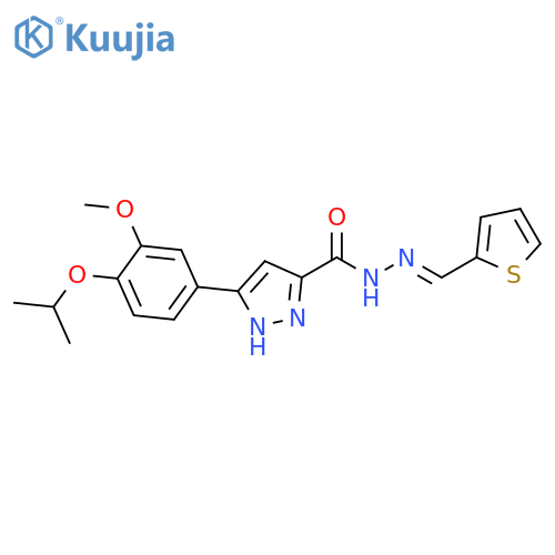 3-3-methoxy-4-(propan-2-yloxy)phenyl-N'-(1E)-(thiophen-2-yl)methylidene-1H-pyrazole-5-carbohydrazide structure