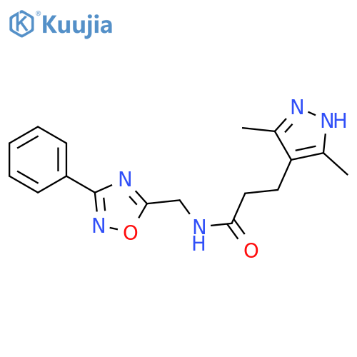 3-(3,5-dimethyl-1H-pyrazol-4-yl)-N-(3-phenyl-1,2,4-oxadiazol-5-yl)methylpropanamide structure