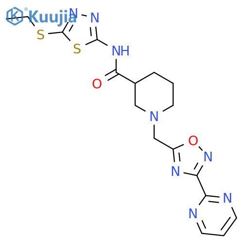 N-5-(ethylsulfanyl)-1,3,4-thiadiazol-2-yl-1-{3-(pyrimidin-2-yl)-1,2,4-oxadiazol-5-ylmethyl}piperidine-3-carboxamide structure