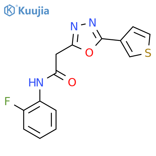 N-(2-fluorophenyl)-2-5-(thiophen-3-yl)-1,3,4-oxadiazol-2-ylacetamide structure