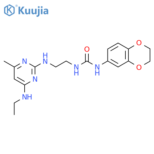 1-(2,3-dihydro-1,4-benzodioxin-6-yl)-3-(2-{4-(ethylamino)-6-methylpyrimidin-2-ylamino}ethyl)urea structure