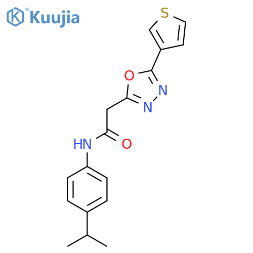 N-4-(propan-2-yl)phenyl-2-5-(thiophen-3-yl)-1,3,4-oxadiazol-2-ylacetamide structure