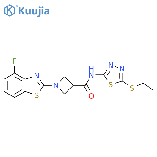 N-5-(ethylsulfanyl)-1,3,4-thiadiazol-2-yl-1-(4-fluoro-1,3-benzothiazol-2-yl)azetidine-3-carboxamide structure