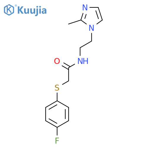 2-(4-fluorophenyl)sulfanyl-N-2-(2-methyl-1H-imidazol-1-yl)ethylacetamide structure