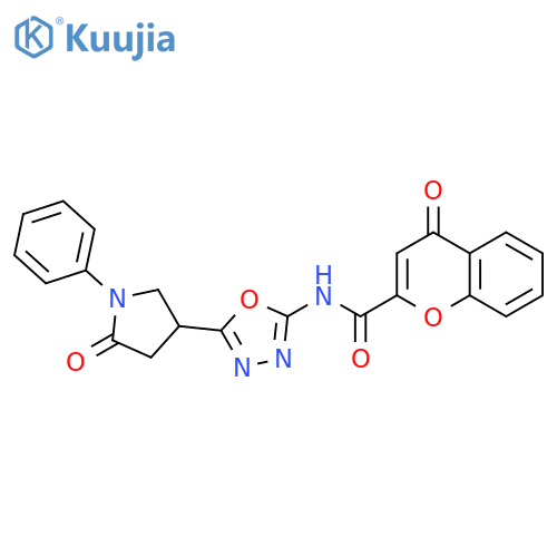 4-oxo-N-5-(5-oxo-1-phenylpyrrolidin-3-yl)-1,3,4-oxadiazol-2-yl-4H-chromene-2-carboxamide structure
