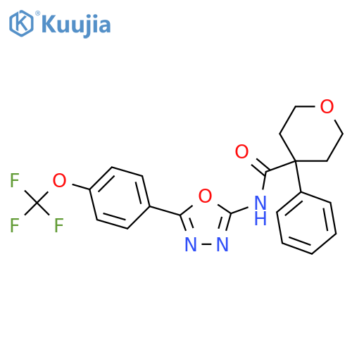 4-phenyl-N-{5-4-(trifluoromethoxy)phenyl-1,3,4-oxadiazol-2-yl}oxane-4-carboxamide structure