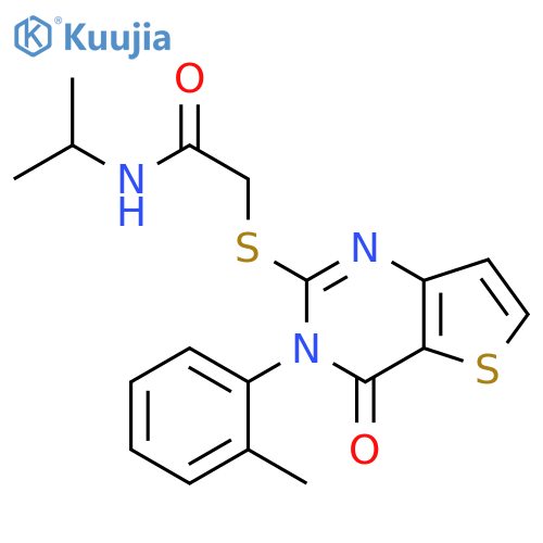 2-{[3-(2-methylphenyl)-4-oxo-3H,4H-thieno[3,2-d]pyrimidin-2-yl]sulfanyl}-N-(propan-2-yl)acetamide structure