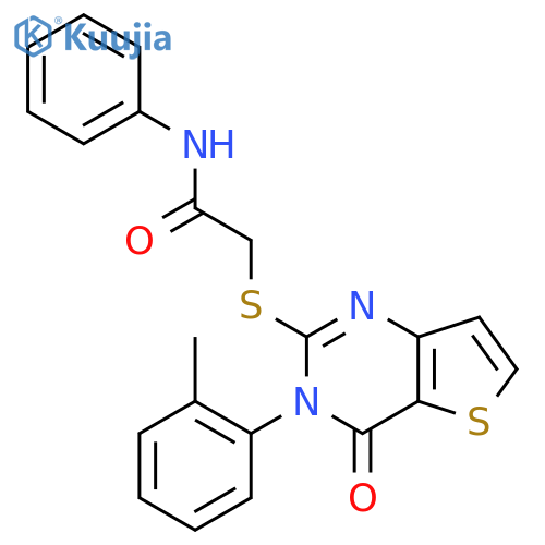 2-{[3-(2-methylphenyl)-4-oxo-3H,4H-thieno[3,2-d]pyrimidin-2-yl]sulfanyl}-N-phenylacetamide structure