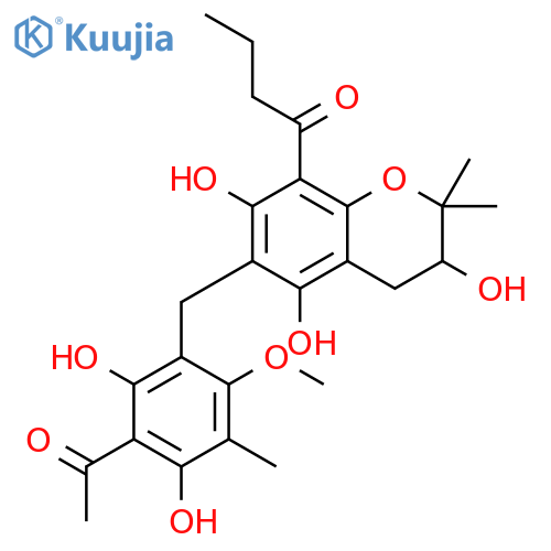 1-[6-(3-acetyl-2,4-dihydroxy-6-methoxy-5-methylbenzyl)-3,5,7-trihydroxy-2,2-dimethyl-3,4-dihydro-2H-chromen-8-yl]butan-1-one structure