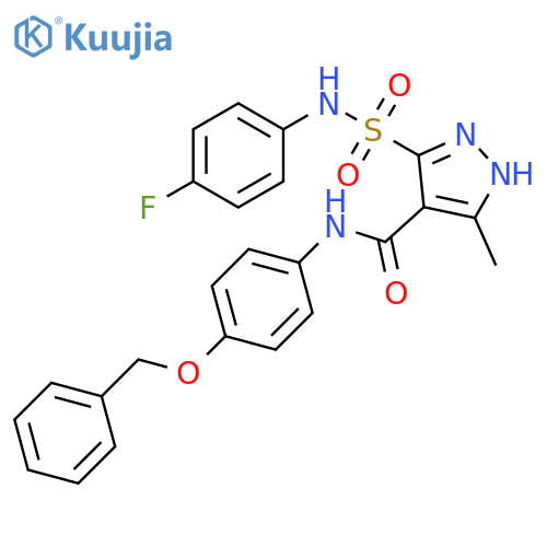 N-[4-(benzyloxy)phenyl]-5-[(4-fluorophenyl)sulfamoyl]-3-methyl-1H-pyrazole-4-carboxamide structure