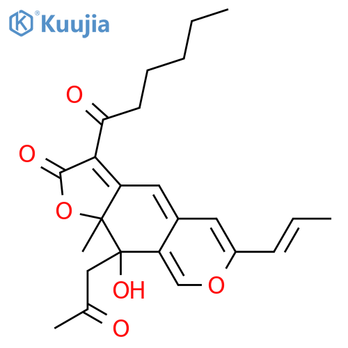 (9R,9aR)-3-hexanoyl-9-hydroxy-9a-methyl-9-(2-oxopropyl)-6-((E)-prop-1-enyl)-9,9a-dihydro-2H-furo[3,2-g]isochromen-2-one structure