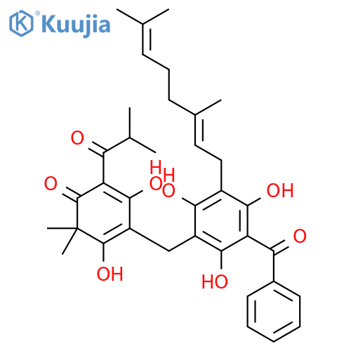 2,5-Cyclohexadien-1-one,2-[[3-benzoyl-5-[(2E)-3,7-dimethyl-2,6-octadien-1-yl]-2,4,6-trihydroxyphenyl]methyl]-3,5-dihydroxy-4,4-dimethyl-6-(2-methyl-1-oxopropyl)- structure