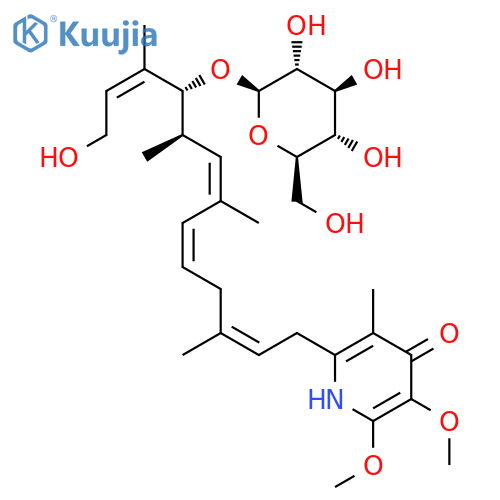 b-D-Glucopyranoside,10-(4-hydroxy-5,6-dimethoxy-3-methyl-2-pyridinyl)-1-(3-hydroxy-1-methyl-1-propenyl)-2,4,8-trimethyl-3,5,8-decatrienyl,[R-[R*,R*-(all-E)]]- (9CI) structure