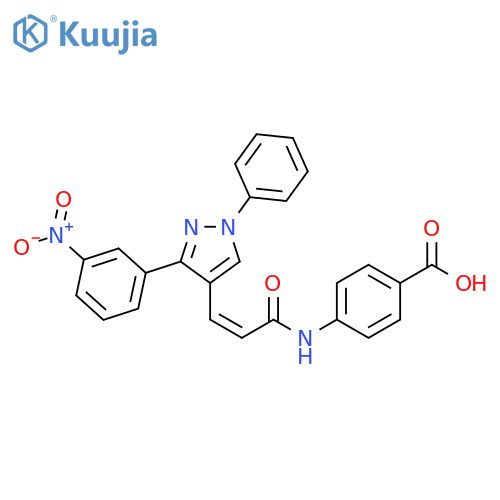 4-(2Z)-3-3-(3-nitrophenyl)-1-phenyl-1H-pyrazol-4-ylprop-2-enamidobenzoic acid structure