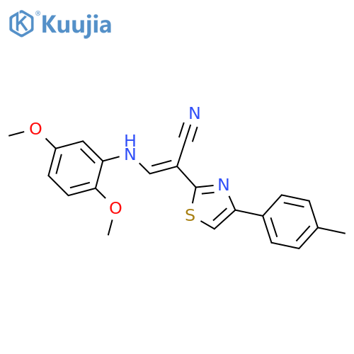 (2E)-3-(2,5-dimethoxyphenyl)amino-2-4-(4-methylphenyl)-1,3-thiazol-2-ylprop-2-enenitrile structure