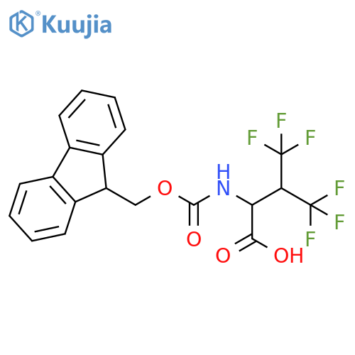 2-({(9H-fluoren-9-yl)methoxycarbonyl}amino)-4,4,4-trifluoro-3-(trifluoromethyl)butanoic acid structure