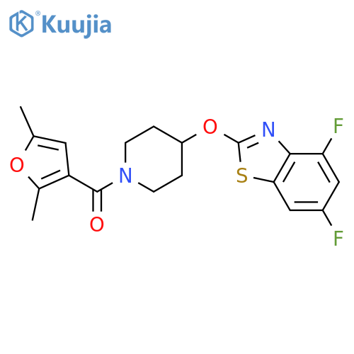 2-{1-(2,5-dimethylfuran-3-carbonyl)piperidin-4-yloxy}-4,6-difluoro-1,3-benzothiazole structure