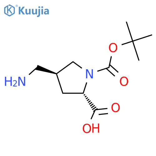 (2S,4S)-4-(aminomethyl)-1-[(tert-butoxy)carbonyl]pyrrolidine-2-carboxylic acid structure