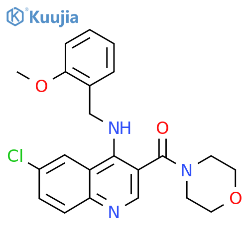 6-chloro-N-[(2-methoxyphenyl)methyl]-3-(morpholine-4-carbonyl)quinolin-4-amine structure