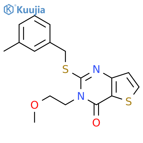 3-(2-methoxyethyl)-2-{[(3-methylphenyl)methyl]sulfanyl}-3H,4H-thieno[3,2-d]pyrimidin-4-one structure