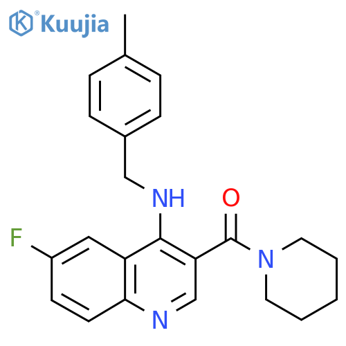 6-fluoro-N-[(4-methylphenyl)methyl]-3-(piperidine-1-carbonyl)quinolin-4-amine structure