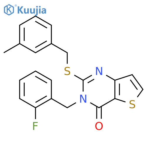 3-[(2-fluorophenyl)methyl]-2-{[(3-methylphenyl)methyl]sulfanyl}-3H,4H-thieno[3,2-d]pyrimidin-4-one structure