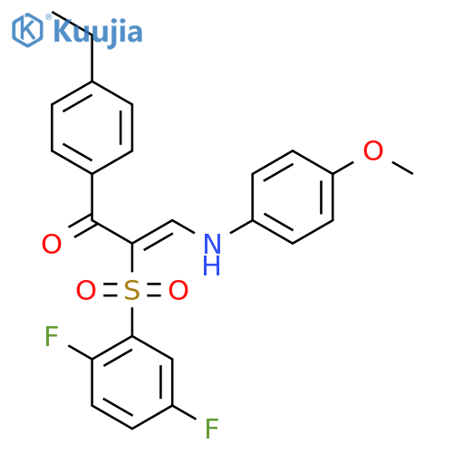(2Z)-2-[(2,5-difluorophenyl)sulfonyl]-1-(4-ethylphenyl)-3-[(4-methoxyphenyl)amino]prop-2-en-1-one structure