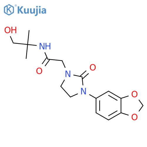2-3-(2H-1,3-benzodioxol-5-yl)-2-oxoimidazolidin-1-yl-N-(1-hydroxy-2-methylpropan-2-yl)acetamide structure