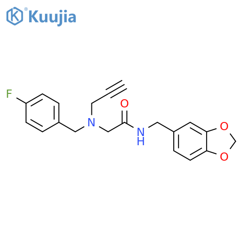N-(1,3-benzodioxol-5-ylmethyl)-2-[(4-fluorophenyl)methyl-prop-2-ynylamino]acetamide structure