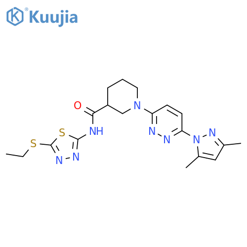 1-6-(3,5-dimethyl-1H-pyrazol-1-yl)pyridazin-3-yl-N-5-(ethylsulfanyl)-1,3,4-thiadiazol-2-ylpiperidine-3-carboxamide structure