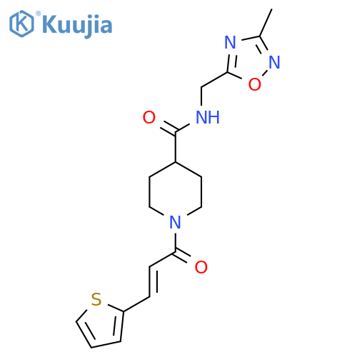 N-(3-methyl-1,2,4-oxadiazol-5-yl)methyl-1-(2E)-3-(thiophen-2-yl)prop-2-enoylpiperidine-4-carboxamide structure
