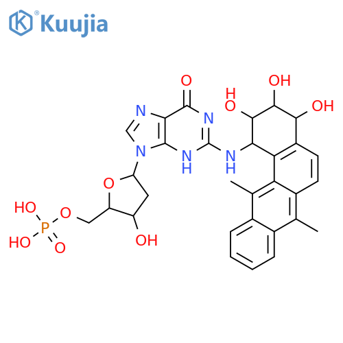 9-(2-deoxy-5-O-phosphonopentofuranosyl)-2-{[(1R,2R,3S,4R)-2,3,4-trihydroxy-7,12-dimethyl-1,2,3,4-tetrahydrotetraphen-1-yl]amino}-3,9-dihydro-6H-purin-6-one structure