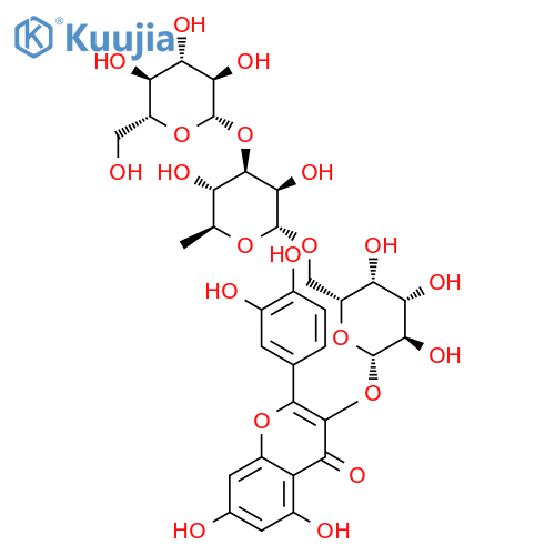 4H-1-Benzopyran-4-one,2-(3,4-dihydroxyphenyl)-3-[(O-b-D-glucopyranosyl-(1&reg;3)-O-6-deoxy-a-L-mannopyranosyl-(1&reg;6)-b-D-galactopyranosyl)oxy]-5,7-dihydroxy- structure