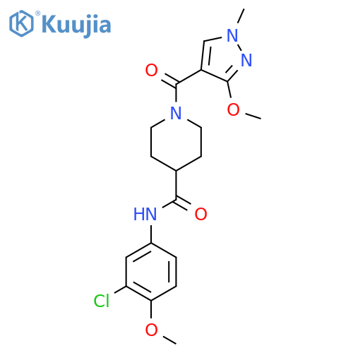 N-(3-chloro-4-methoxyphenyl)-1-(3-methoxy-1-methyl-1H-pyrazole-4-carbonyl)piperidine-4-carboxamide structure