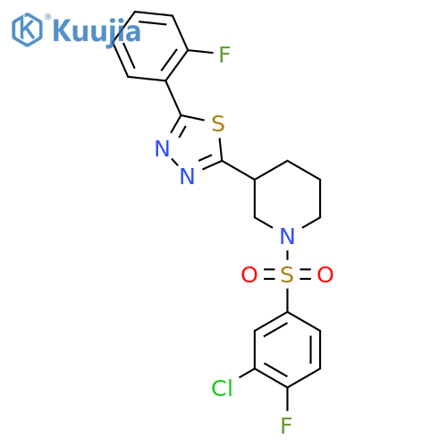 1-(3-chloro-4-fluorobenzenesulfonyl)-3-5-(2-fluorophenyl)-1,3,4-thiadiazol-2-ylpiperidine structure