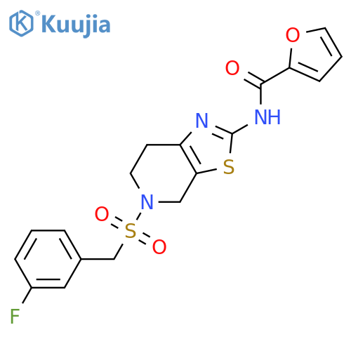 N-{5-(3-fluorophenyl)methanesulfonyl-4H,5H,6H,7H-1,3thiazolo5,4-cpyridin-2-yl}furan-2-carboxamide structure