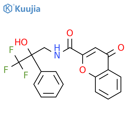 4-oxo-N-(3,3,3-trifluoro-2-hydroxy-2-phenylpropyl)-4H-chromene-2-carboxamide structure