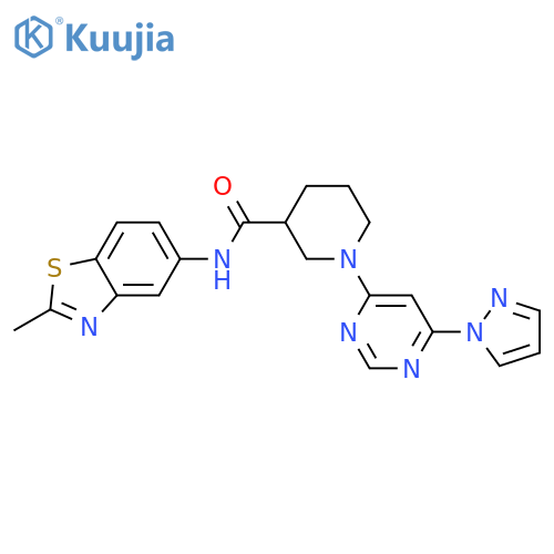 N-(2-methyl-1,3-benzothiazol-5-yl)-1-6-(1H-pyrazol-1-yl)pyrimidin-4-ylpiperidine-3-carboxamide structure