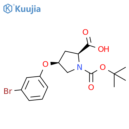 (2S,4S)-4-(3-Bromophenoxy)-1-(tert-butoxycarbonyl)-2-pyrrolidinecarboxylic acid structure